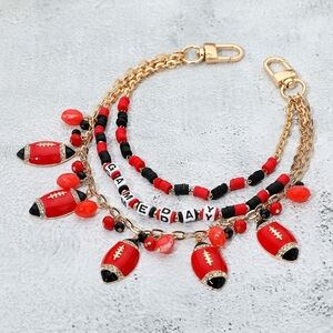 Black Red Gold GAME DAY Football Dangle Charms Heishi Beaded Layered Purse Chain